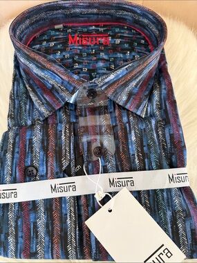 Misura NEW 3XL Men’s Multi-Stripe Dress Casual Natural Stretch Long Sleeve Shirt